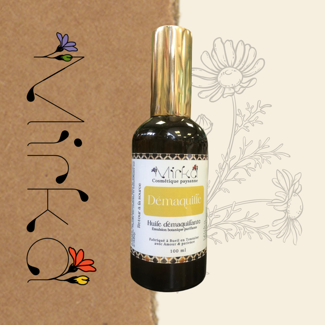 Huile démaquillante - nettoyage doux et naturel peau sensible - Mirka Cosmétique Paysanne