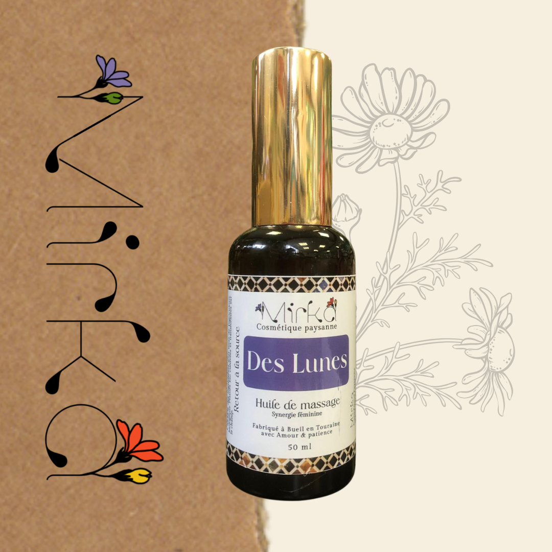 Huile de massage des Lunes - soin féminin holistique - Mirka Cosmétique Paysanne