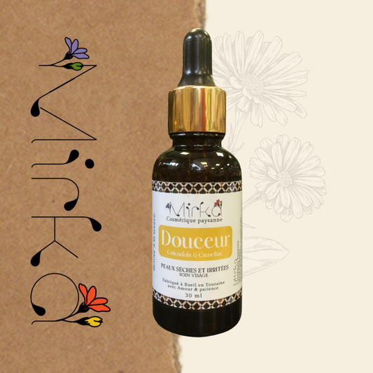 Huile de soin visage Douceur - peaux sèches et irritées - Mirka Cosmétique Paysanne