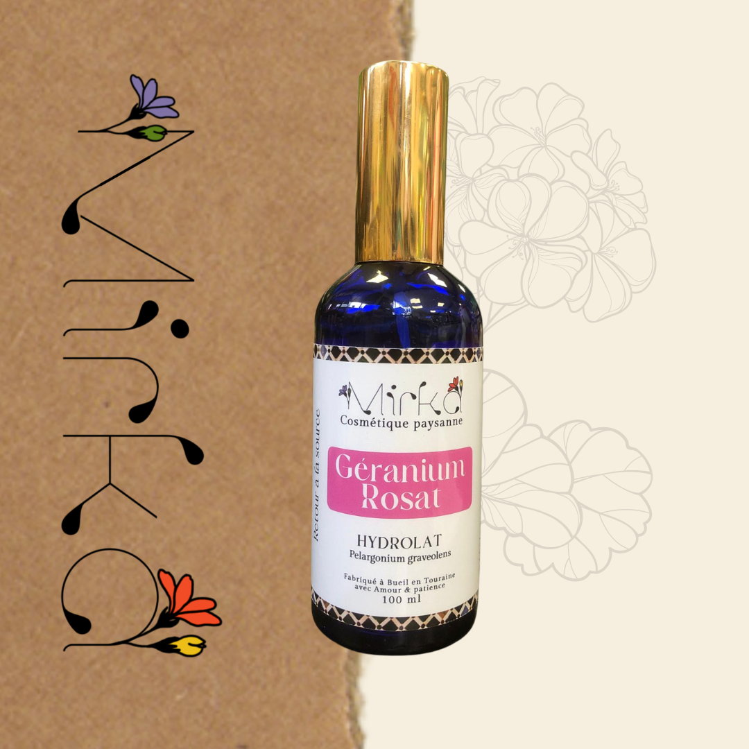 Hydrolat de géranium rosat - équilibre et douceur peau - Mirka Cosmétique Paysanne