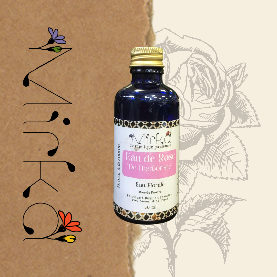 Flacon 50ml eau de rose de Provins - hydrolat artisanal - Mirka cosmétique paysanne